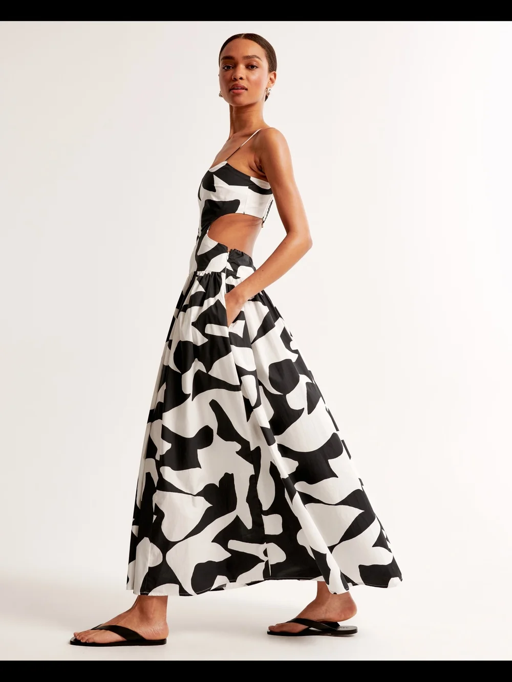 Abercrombie & Fitch Black and White Drop-Waist Cut Out Maxi Dress - NWOT Size L